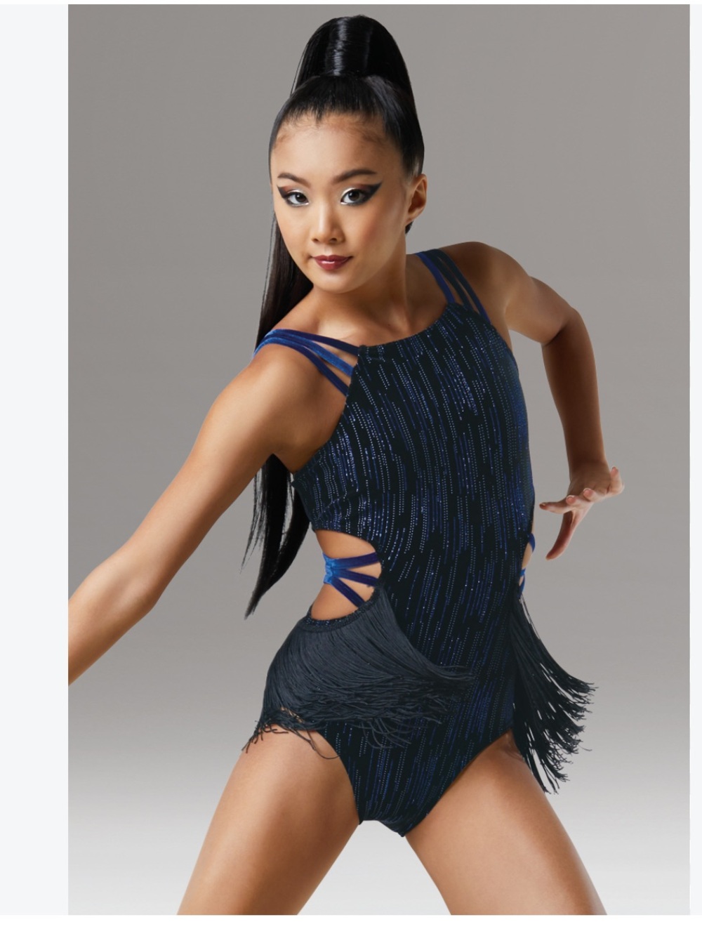 Weissman Leotard With Fringe Dance Costume Jazz Performance Velvet Rhinestone